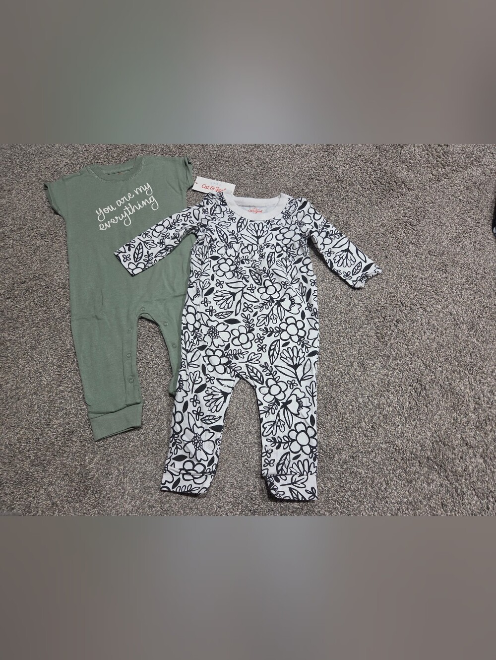 Cat & Jack Black and White Floral And Green One Piece Outfits Size 6-9 Month New